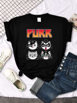 Cat Printing Female T-shirts Fashion Style Clothes Oversize T-shirt Harajuku Basic Clothing Summer Spring Gothic Women Tshirts