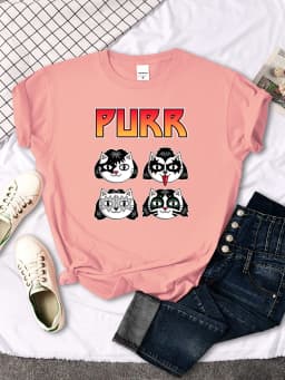 Cat Printing Female T-shirts Fashion Style Clothes Oversize T-shirt Harajuku Basic Clothing Summer Spring Gothic Women Tshirts