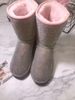 bling bling rhinestone snow boots woman thick flat whole rhinestones winter boots glitter pink back crystal snow boots