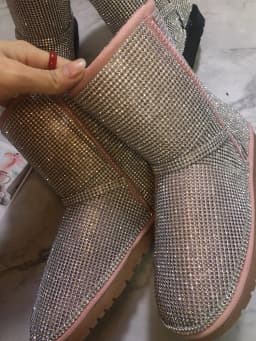 bling bling rhinestone snow boots woman thick flat whole rhinestones winter boots glitter pink back crystal snow boots
