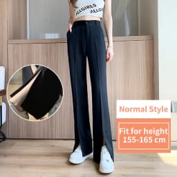 Women Black Front Slit Pants Chic Fashion Office Lady Long Straight Trousers Elastic High Waist Pencil Loose Trousers Jumpsuits