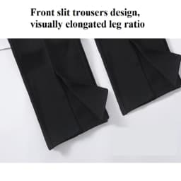 Women Black Front Slit Pants Chic Fashion Office Lady Long Straight Trousers Elastic High Waist Pencil Loose Trousers Jumpsuits