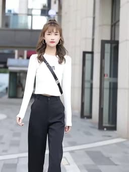 Women Black Front Slit Pants Chic Fashion Office Lady Long Straight Trousers Elastic High Waist Pencil Loose Trousers Jumpsuits