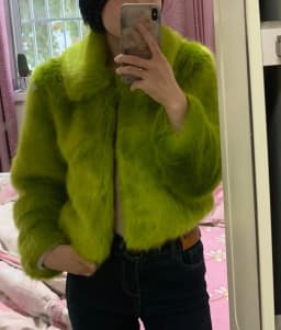 Winter Turn down Collar Lapel Hairy Shaggy Soft Faux Fur Coat Green Women Long Sleeve Furry Fur Warm Jacket Short Outerwear