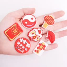 2022 New Arrival 1Pcs Happy Chinese Style PVC Shoe Charms Shoes Accessories Decorations for Wristbands Party Gift
