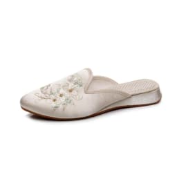 Ethnic Embroidered Satin Slippers for Women Vintage Dress Slides Female Backless Sandals, Spring and Summer Shoes