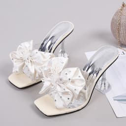 2026 New Fashion Crystal Bow High Heels Slippers Shoes Woman Sexy PVC Transparent Sandals Women Slides Open Toe Pumps Blue Black
