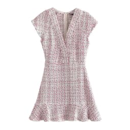 Klacwaya Women's Dress Tweed Textured Dresses Female Clothing Elegant For Women Vintage Ruffle Autumn Ladies Mini Dresses