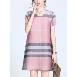 Miyake Pleated French Mini Dress for Women, High-end, Western-style, Loose, Age-reducing Print, Striped, New Clothing, 2022