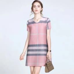 Miyake Pleated French Mini Dress for Women, High-end, Western-style, Loose, Age-reducing Print, Striped, New Clothing, 2022