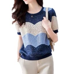 new fashionable summer dress hollow out net gauze ice silk knit short sleeve women's round collar  thin T shirt thin loose top