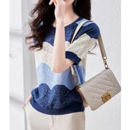 new fashionable summer dress hollow out net gauze ice silk knit short sleeve women's round collar  thin T shirt thin loose top