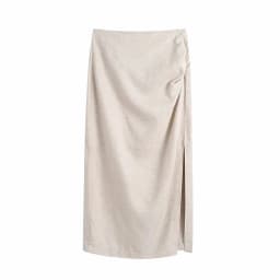 2021 Summer Women gray TurnDown Collar Long sleeve slim short shirt Female Side Slit Folds skirt Ladies casual Two pieces set