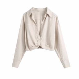 2021 Summer Women gray TurnDown Collar Long sleeve slim short shirt Female Side Slit Folds skirt Ladies casual Two pieces set