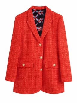 xikom 2021 Tweed Two pieces set Women red Vintage V Neck Long Sleeve Office Lady slim Blazer Coat Female Hight Waist skirt suit