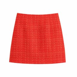 xikom 2021 Tweed Two pieces set Women red Vintage V Neck Long Sleeve Office Lady slim Blazer Coat Female Hight Waist skirt suit