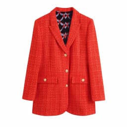 xikom 2021 Tweed Two pieces set Women red Vintage V Neck Long Sleeve Office Lady slim Blazer Coat Female Hight Waist skirt suit