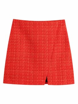 xikom 2021 Tweed Two pieces set Women red Vintage V Neck Long Sleeve Office Lady slim Blazer Coat Female Hight Waist skirt suit