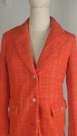 xikom 2021 Tweed Two pieces set Women red Vintage V Neck Long Sleeve Office Lady slim Blazer Coat Female Hight Waist skirt suit