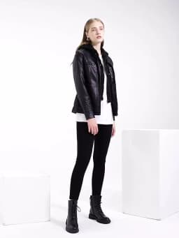 Autumn Winter Women Leather Jacket Hooded Removable PU Leather Jackets Motorcycle Long Sleeve Zipper Coat Black Outerwear S-4XL