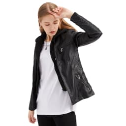 Autumn Winter Women Leather Jacket Hooded Removable PU Leather Jackets Motorcycle Long Sleeve Zipper Coat Black Outerwear S-4XL