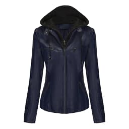 Autumn Winter Women Leather Jacket Hooded Removable PU Leather Jackets Motorcycle Long Sleeve Zipper Coat Black Outerwear S-4XL
