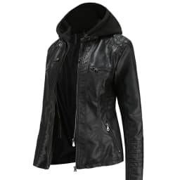Autumn Winter Women Leather Jacket Hooded Removable PU Leather Jackets Motorcycle Long Sleeve Zipper Coat Black Outerwear S-4XL