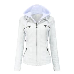 Autumn Winter Women Leather Jacket Hooded Removable PU Leather Jackets Motorcycle Long Sleeve Zipper Coat Black Outerwear S-4XL