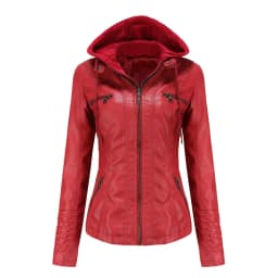 Autumn Winter Women Leather Jacket Hooded Removable PU Leather Jackets Motorcycle Long Sleeve Zipper Coat Black Outerwear S-4XL