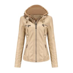 Autumn Winter Women Leather Jacket Hooded Removable PU Leather Jackets Motorcycle Long Sleeve Zipper Coat Black Outerwear S-4XL
