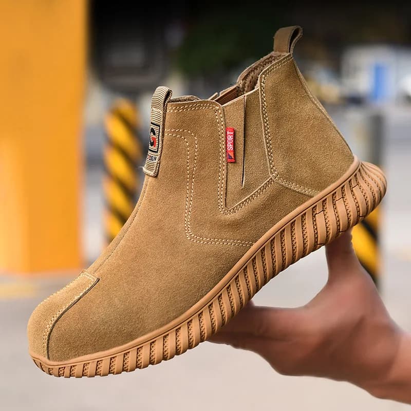 men fashion steel toe covers safety boots brand designer cow suede leather working shoes worker safe chelsea boot security botas