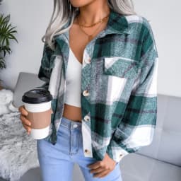 Autumn Winter Women Plaid Woolen Jacket Turn-down Collar Short Top Lantern Sleeve Ladies Casual Fashion Single Breasted Coat