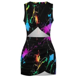 Colorful Neon Pain Mini Dress Sleeveless Splatter Pattern Vintage Dresses Summer Ladies Street Wear Bodycon Dress Big Size 5XL