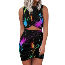 Colorful Neon Pain Mini Dress Sleeveless Splatter Pattern Vintage Dresses Summer Ladies Street Wear Bodycon Dress Big Size 5XL