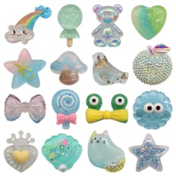 Hot Sale 1-16pcs Resin Shoe Charms Blue Moon Bear Fish Flower Heart Candy Accessories DIY Shoes Decoration For Kids X-mas Gift