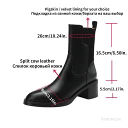 Women Ankle Boots 2025 New Spring Fall Split Cow Leather Block Heel Black ZIP Booties Girl Genuine Leather Handmade Quality Shoe