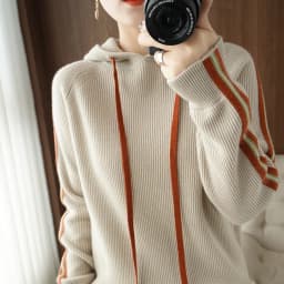 Thickened hooded 100% pure woolen sweater casual Korean hoodie women's autumn and winter new Korean casual knitting sweater