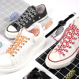 New Black White Checkered Grid Flat Shoelaces Printing Ribbons Shoe Laces Sneaker Man Women Mosaic Shoelaces Laces For Shoes