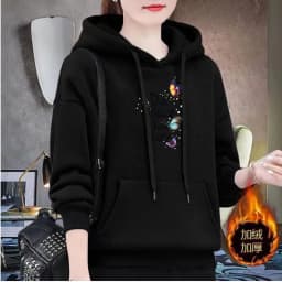 UHYTGF M-4XL Hoodie Women's Fashion Print Pullover Hooded Winter Sweatshirts Jacket Female Korean Loose Casual Ladies Coat 2322