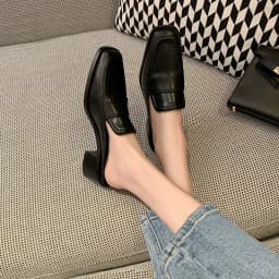 MKKHOU Fashion Sandals Women New High Quality Genuine Soft Leather Square Toe Open Heel Muller Shoes Outside Casual Slippers