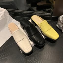 MKKHOU Fashion Sandals Women New High Quality Genuine Soft Leather Square Toe Open Heel Muller Shoes Outside Casual Slippers