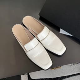 MKKHOU Fashion Sandals Women New High Quality Genuine Soft Leather Square Toe Open Heel Muller Shoes Outside Casual Slippers