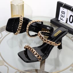 Golden Chain Women's Slippers New in 2026 Square Toe High Heel Outdoor Sandals Elegant Temperament Off White Women's Shoes 9CM
