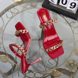 Golden Chain Women's Slippers New in 2026 Square Toe High Heel Outdoor Sandals Elegant Temperament Off White Women's Shoes 9CM