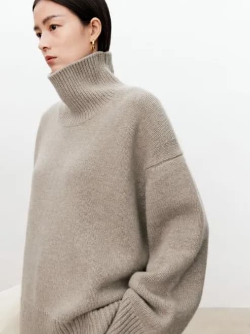 Turtleneck pure cashmere sweater female loose and thick languid lazy wind pullover sweater knitting base WOOL sweater