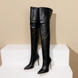 Pointed Toe Super High Thin Heel Sexy Women's Knee Boots Comfortable Leather Plush Lining 2023 Winter Long Tube Boots