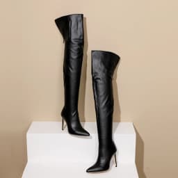 Pointed Toe Super High Thin Heel Sexy Women's Knee Boots Comfortable Leather Plush Lining 2023 Winter Long Tube Boots