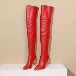 Pointed Toe Super High Thin Heel Sexy Women's Knee Boots Comfortable Leather Plush Lining 2023 Winter Long Tube Boots