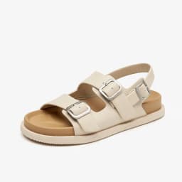 BEAUTODAY Sandals Women Leather Double Buckle Strap 2023 Fashion Solid Color Flats Leisure Beach Ladies Shoes Handmade A34548