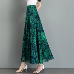 Summer Large Plus size A-line Chiffon Small floral Striped Skirt harajuku , Long Skirts Women's Chic and Elegant Woman Skirt